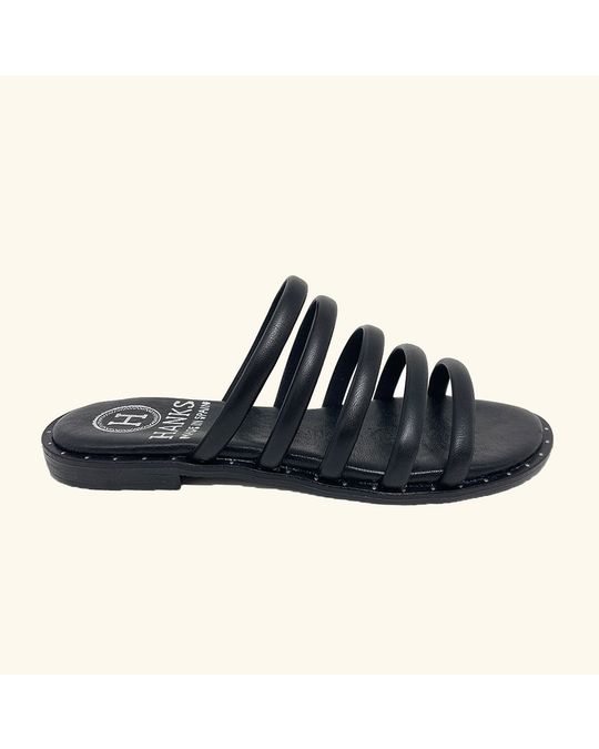 Hanks Santorini Flat Sandals Leather Black