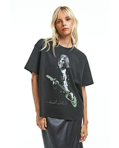 Oversized T-shirt Med Tryck Svart/kurt Cobain