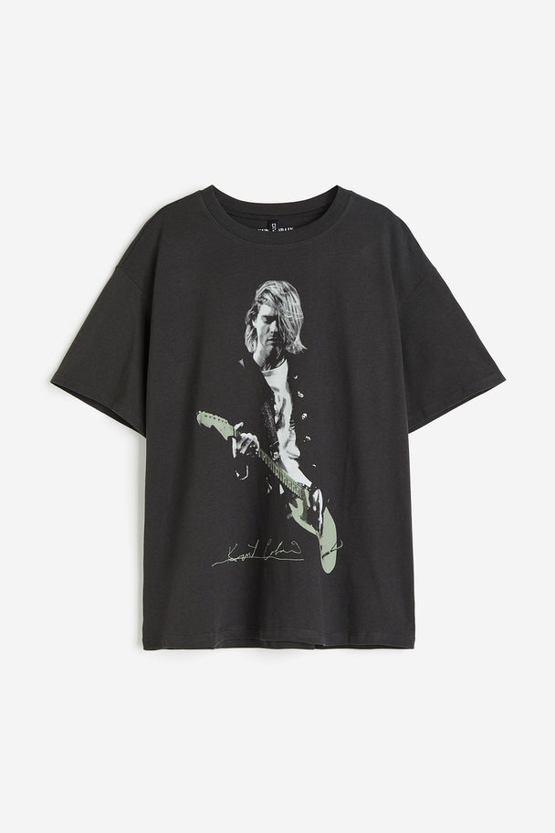 H&M Oversized T-shirt Med Tryck Svart/kurt Cobain