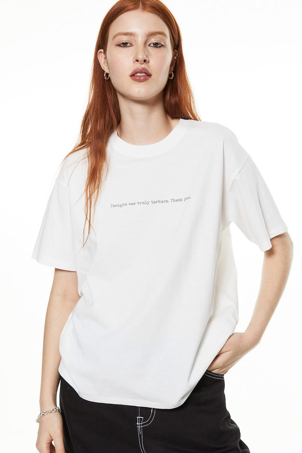 H&M Oversized T-shirt Met Print Wit/wednesday