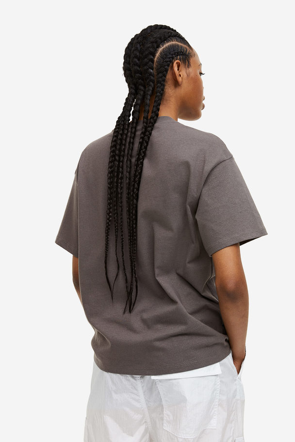 H&M Oversized T-shirt Med Tryk Mørkegrå/blur