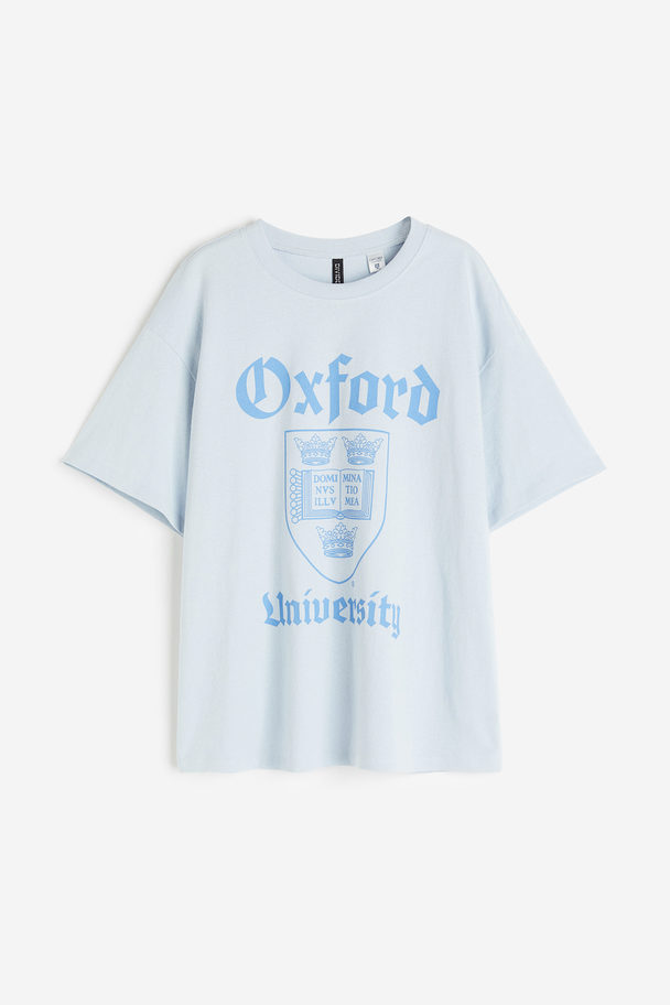 H&M Oversized Printed T-shirt Light Blue/oxford University
