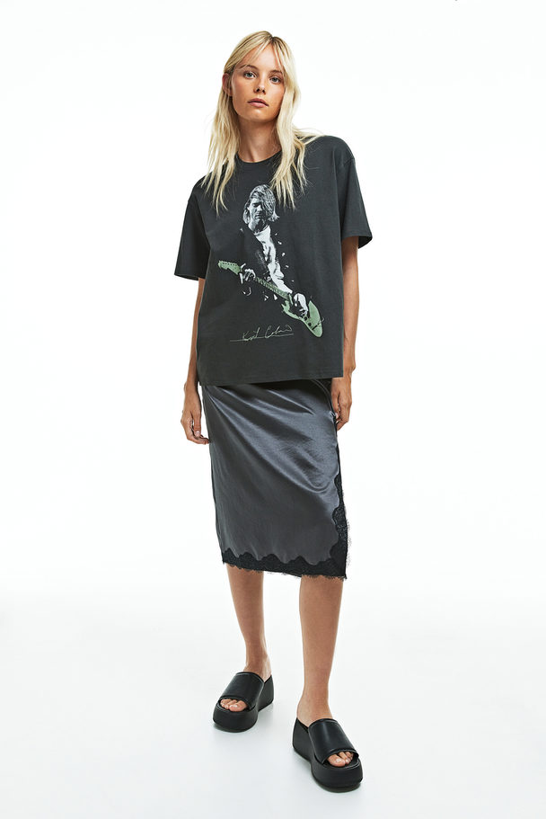 H&M Oversized T-shirt Med Tryk Sort/kurt Cobain