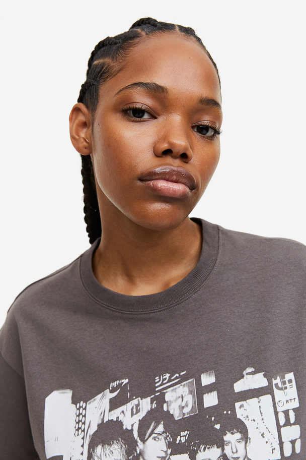 H&M Oversized T-shirt Med Tryck Mörkgrå/blur