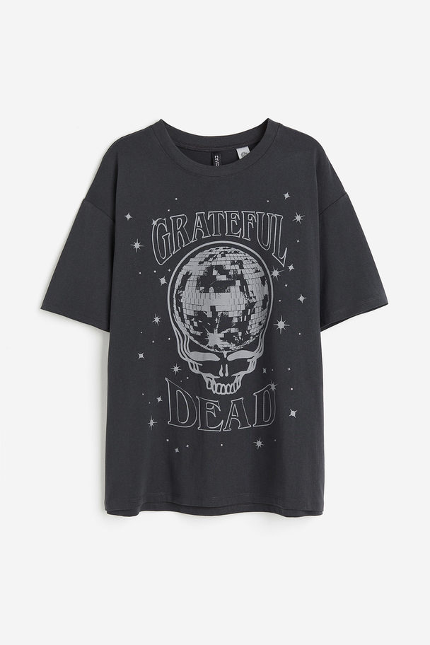 H&M Oversized T-shirt Med Tryck Mörkgrå/grateful Dead
