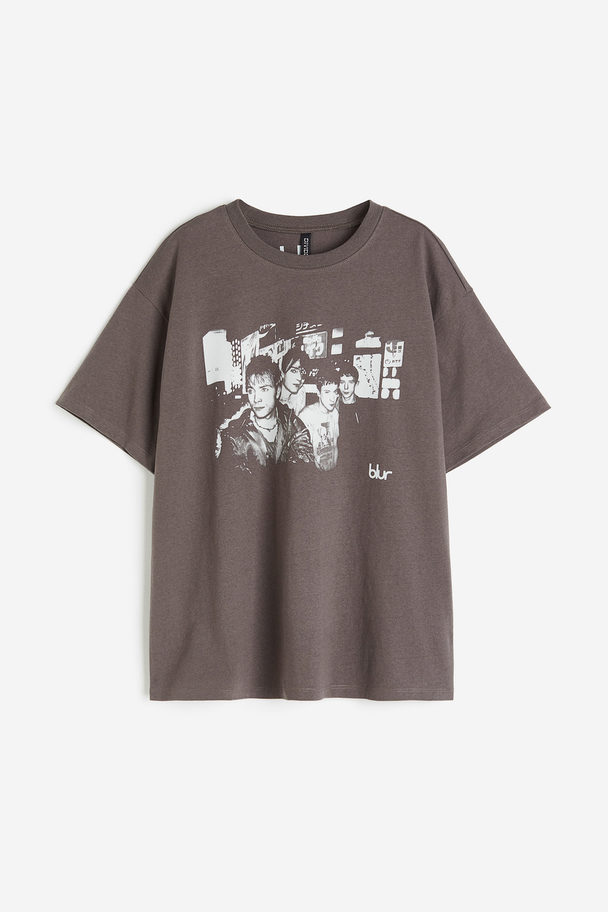 H&M Oversized T-Shirt mit Print Dunkelgrau/Blur