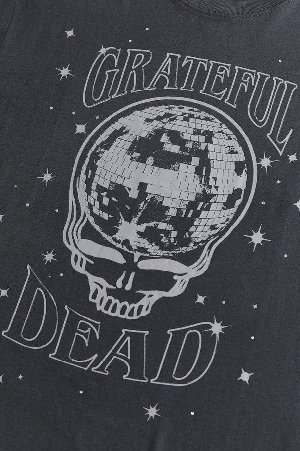 H&M Oversized T-shirt Med Trykk Mørk Grå/grateful Dead