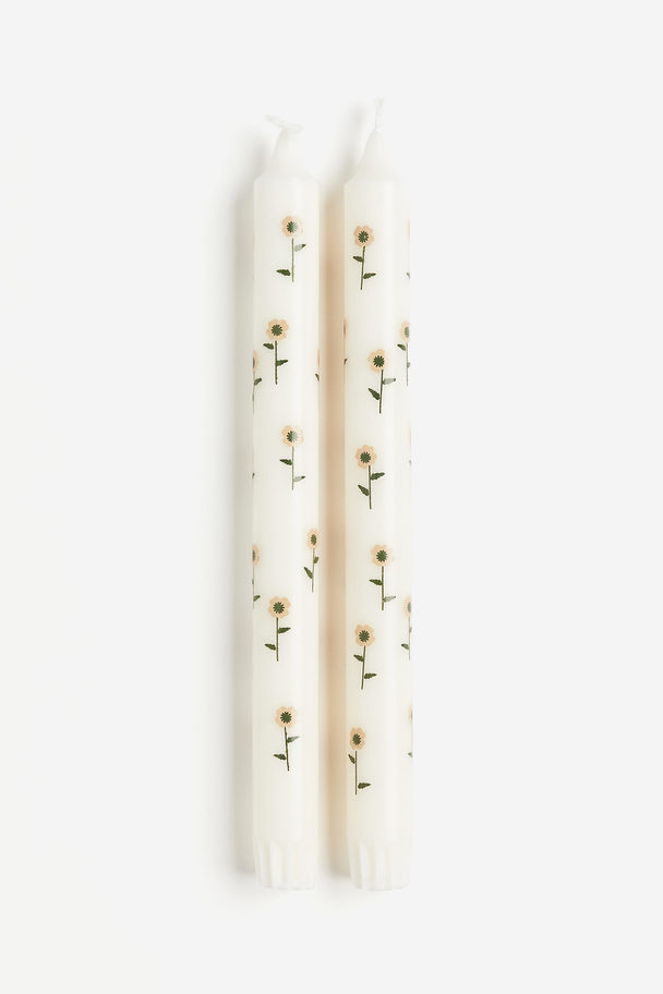 H&M HOME 2-pack Patterned Candles White/flowers