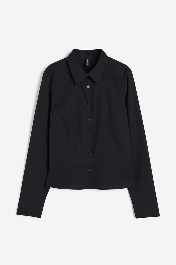 H&M Figurbetonte Bluse aus Popeline Schwarz