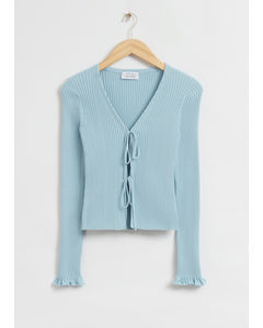 Tie-front Ribbed Cardigan Dusty Turquoise