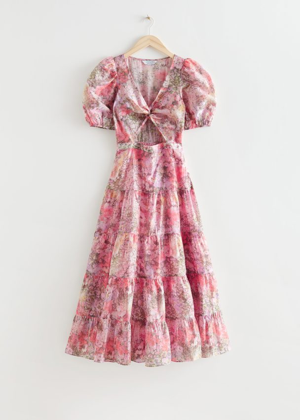 & Other Stories Cut-out Organza Midi Dress Pink Florals