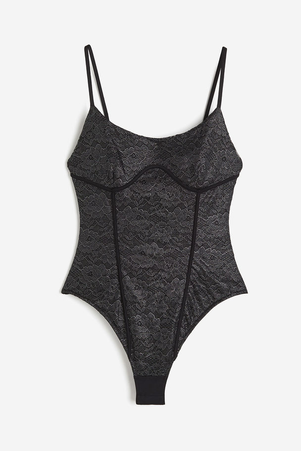 H&M Piping-detail Lace Body Black