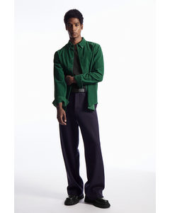 Button-down Collar Corduroy Shirt Dark Green