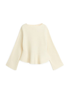 Rib-knitted Cotton Jumper Off-white