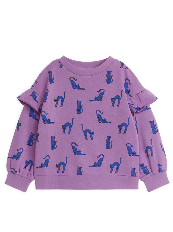 ARKET Sweatshirt Met Ruches Lila/kattenprint