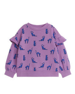 Sweatshirt Met Ruches Lila/kattenprint