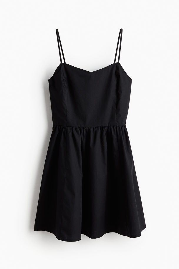 H&M Baumwollkleid mit ausgestelltem Rock Schwarz