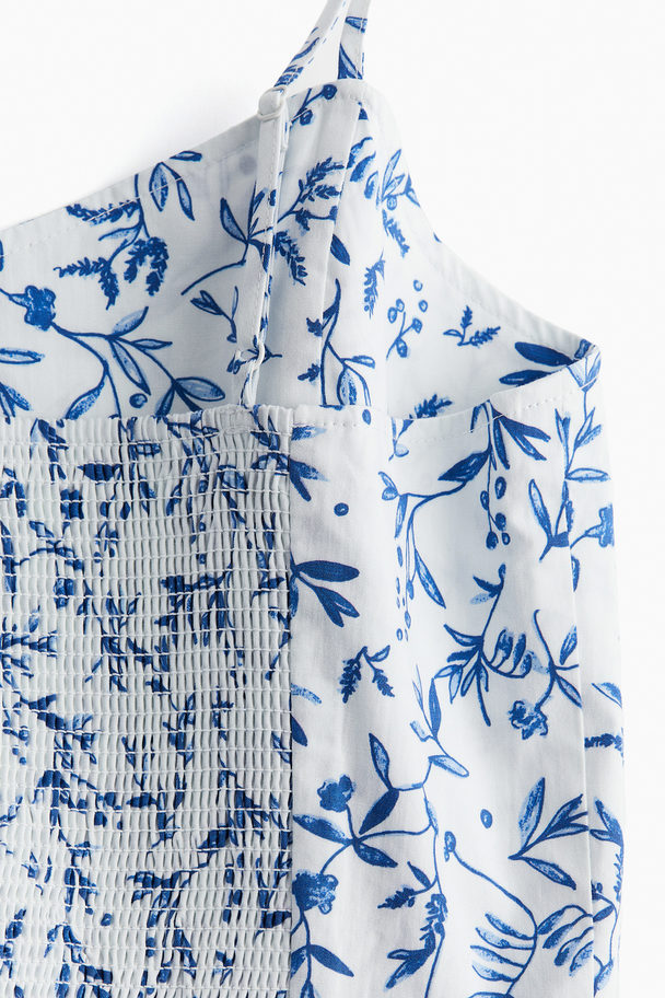 H&M Katoenen Jurk Met Uitlopende Rok Wit/blauwe Bloemen