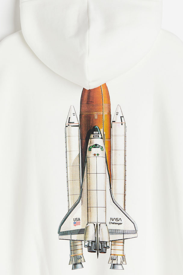 H&M Bedruckter Hoodie in Oversized Fit Weiß/NASA