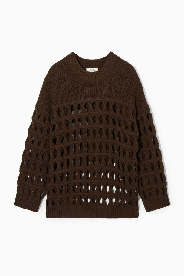 COS Open-knit Wool Jumper Dark Brown