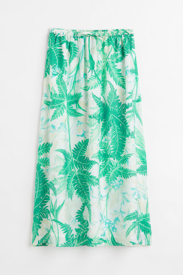 H&M Midi-nederdel Lysegrøn/palmeblade