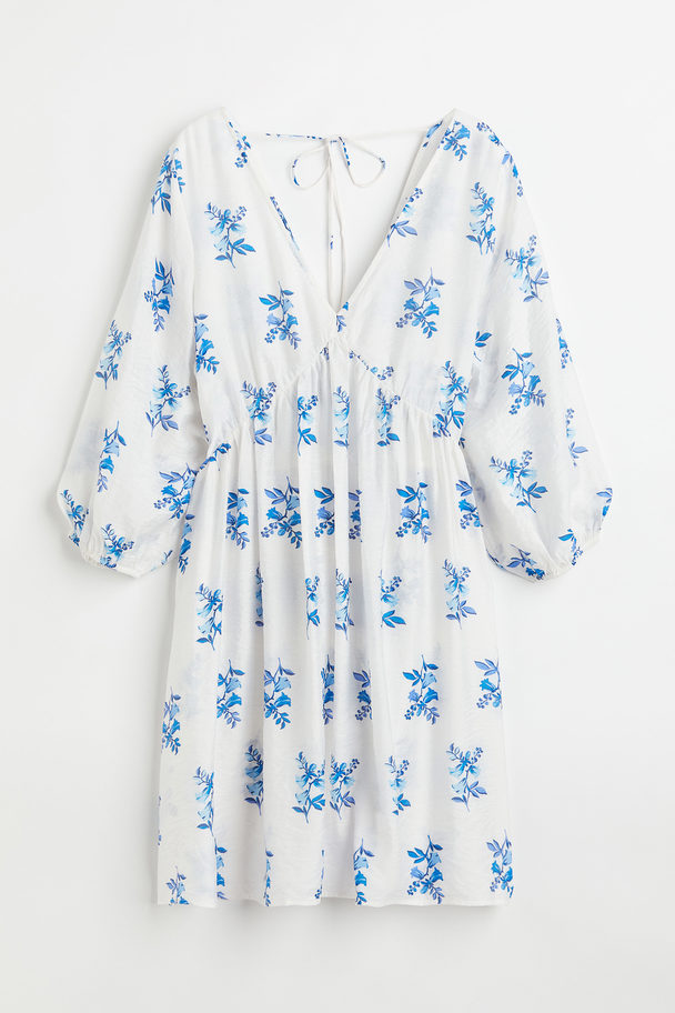 H&M Kleid mit V-Ausschnitt Weiß/Geblümt