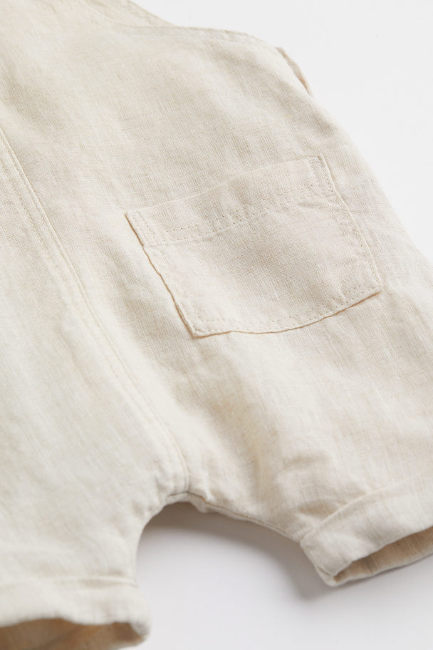 H&M Linnen Salopetteshort Lichtbeige