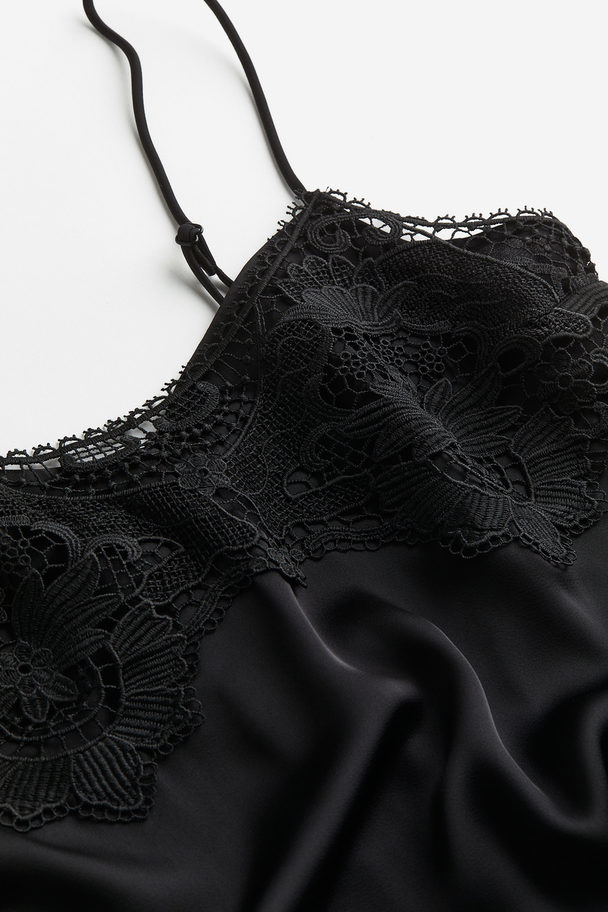H&M Lace-trimmed Slip Dress Black