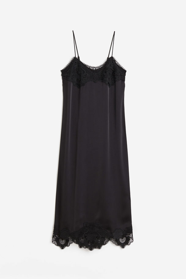 H&M Lace-trimmed Slip Dress Black