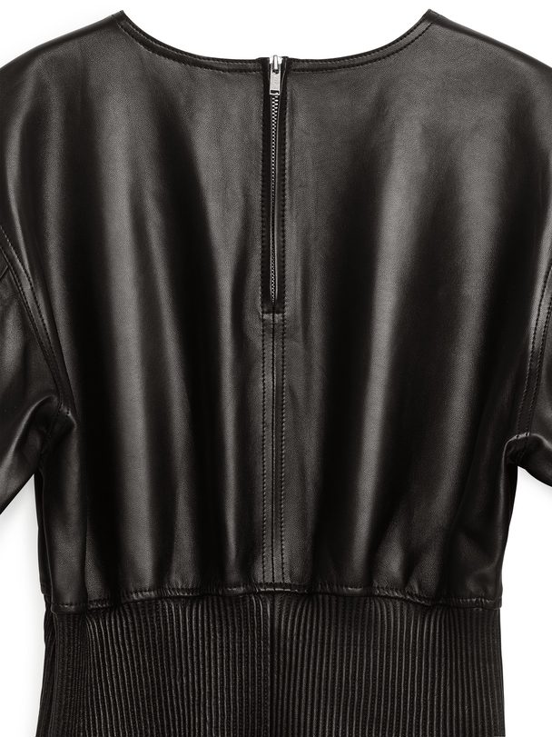 ARKET Rib-waist Leather Dress Black