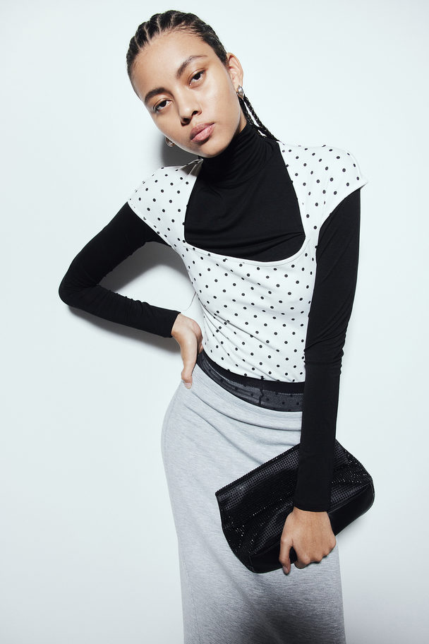 H&M Cap-sleeved Top White/spotted