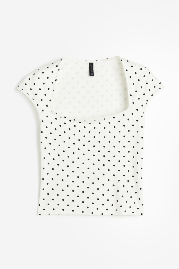H&M Shirt mit Kappenärmeln Weiß/Gepunktet