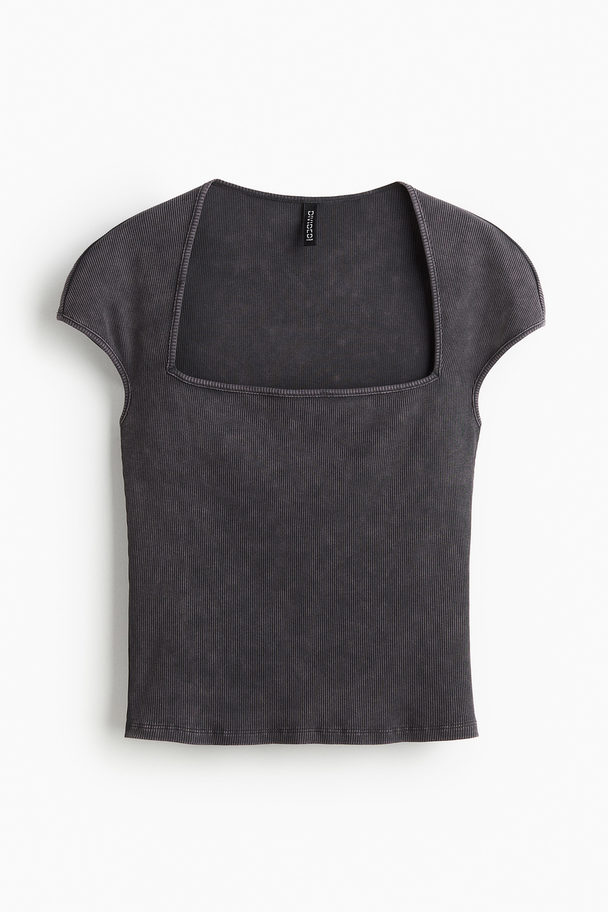 H&M Shirt mit Kappenärmeln Dunkelgrau/Ausgewaschen