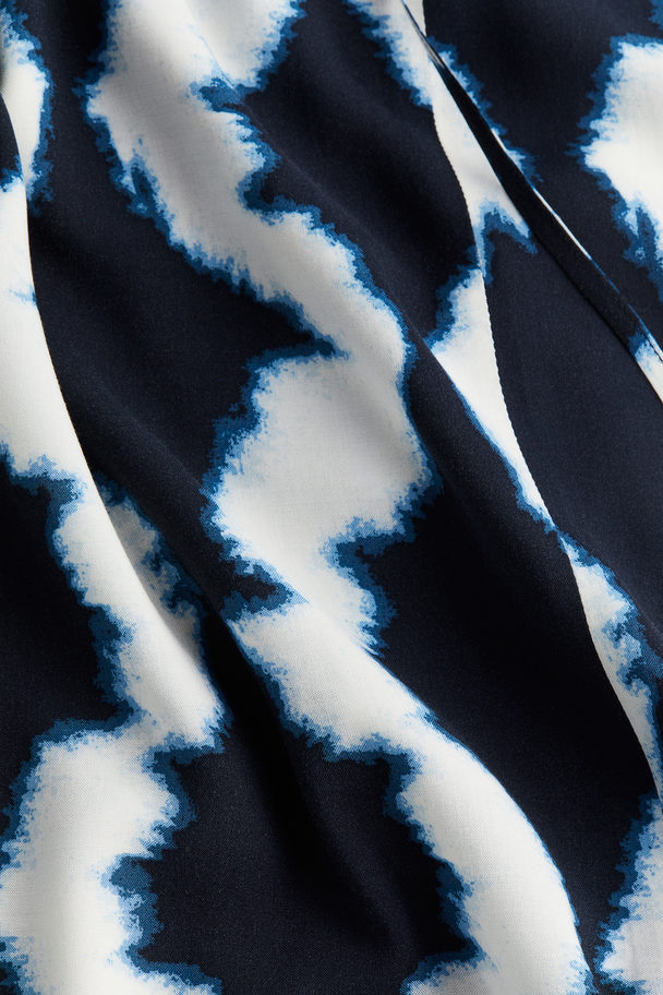 H&M Tie-detail Dress Navy Blue/patterned