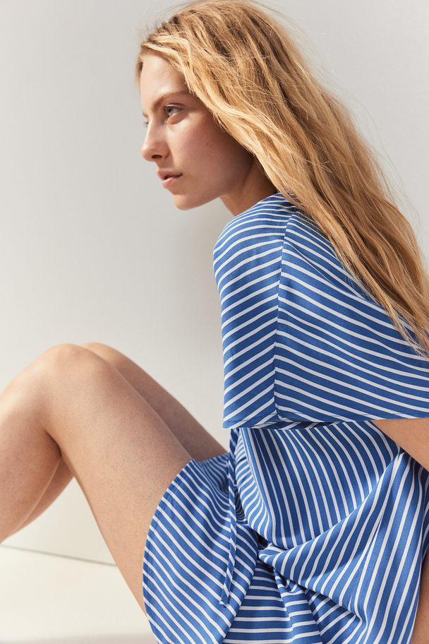 H&M Kjole Med Knyting Blå/stripet