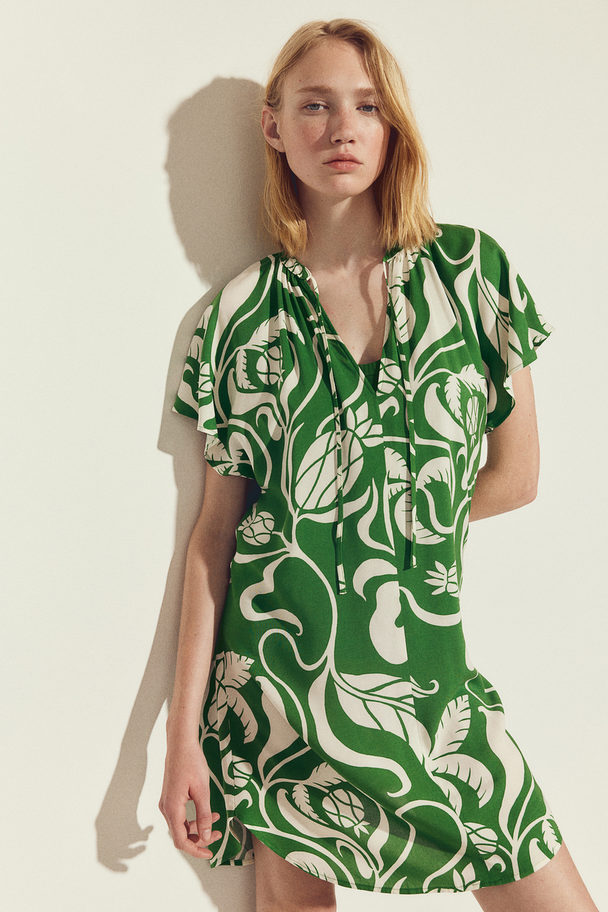 H&M Tie-detail Dress Green/patterned