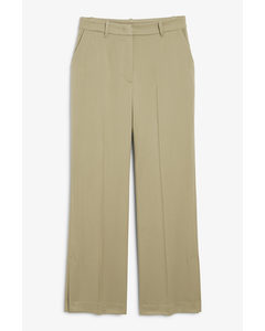 Relaxed Khaki Suit Trousers With Slit Details Khaki Green