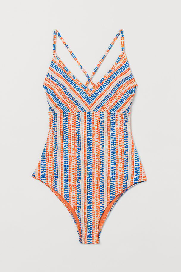 H&M Padded-cup Swimsuit Orange/blue Striped