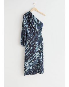 One Sleeve Midi Dress Blue Print
