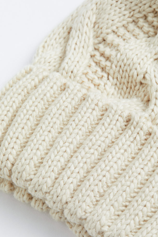 H&M Cable-knit Pompom Hat Light Beige