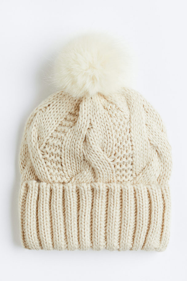 H&M Cable-knit Pompom Hat Light Beige