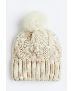 Cable-knit Pompom Hat Light Beige