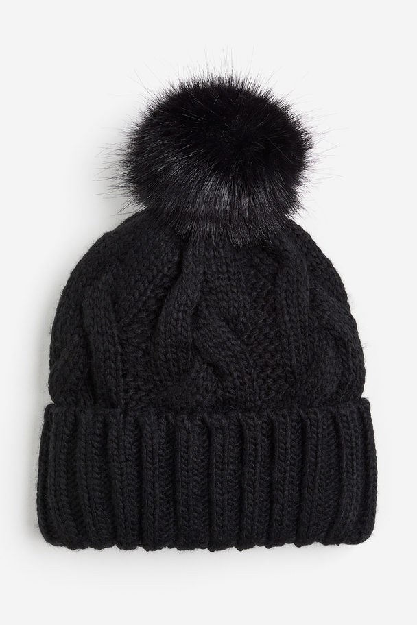 H&M Cable-knit Pompom Hat Black