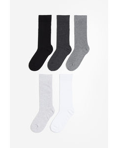5 Paar Sokken Zwart/grijs/wit