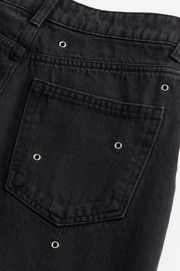 H&M Straight Jeans mit Zierösen Schwarz/Washed out