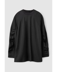 Relaxed Gathered-sleeve Blouse Black