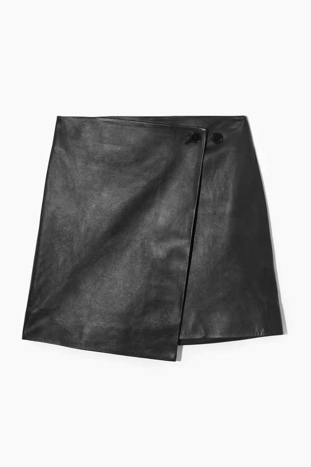 COS Leather Mini Wrap Skirt Black