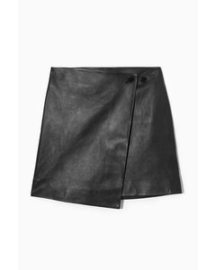 Leather Mini Wrap Skirt Black