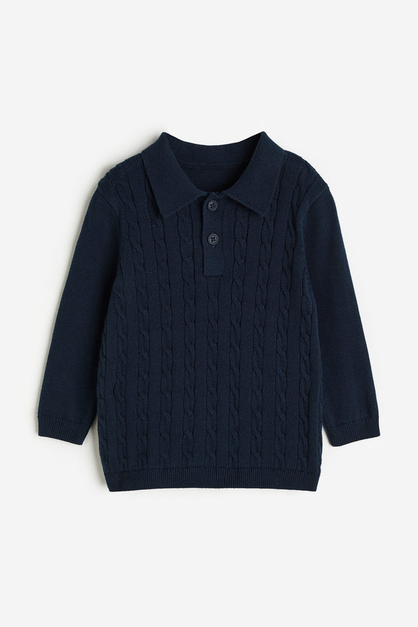 H&M Cable-knit Polo Jumper Navy Blue