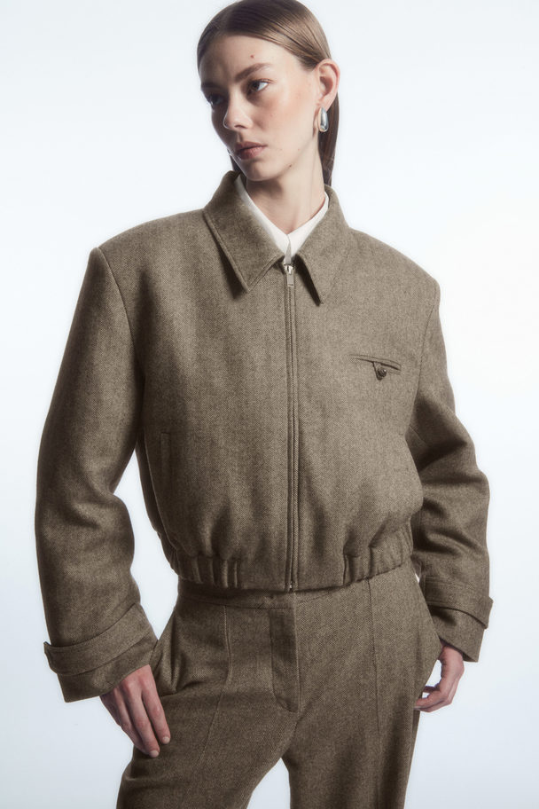 COS Power-shoulder Wool-herringbone Jacket Light Brown